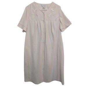 Miss Elaine Women's Embroidered Waffle Knit Robe Medium Light Pink, Snap Closure